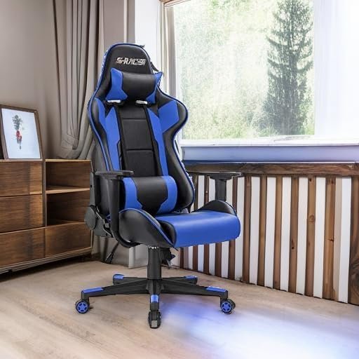 Homall Gaming Executive Ergonomic Adjustable Swivel Task Chair with Headrest and Lumbar Support (Blue)