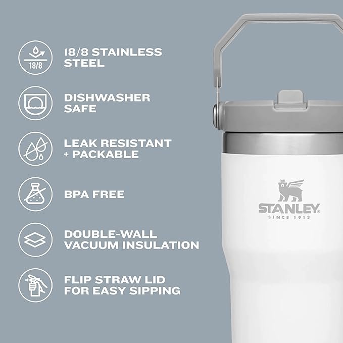 Stanley IceFlow Stainless Steel Tumbler - Vacuum Insulated Water Bottle for Home, Office or Car Reusable Cup with Straw Leak Resistant Flip Cold for 12 Hours or Iced for 2 Days, Black 2.0, 30oz