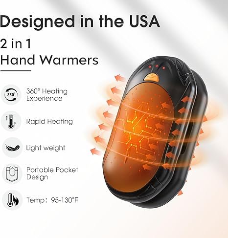 AI Hand Warmers Rechargeable 2 Pack, 6000mAh Electric Hand Warmers, AI Smart Chips 20Hrs Long Safe Heat, Portable Pocket Heater, Gifts for Christmas, Outdoor, Golf, Hunting, Camping Accessories