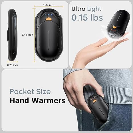 AI Hand Warmers Rechargeable 2 Pack, 6000mAh Electric Hand Warmers, AI Smart Chips 20Hrs Long Safe Heat, Portable Pocket Heater, Gifts for Christmas, Outdoor, Golf, Hunting, Camping Accessories