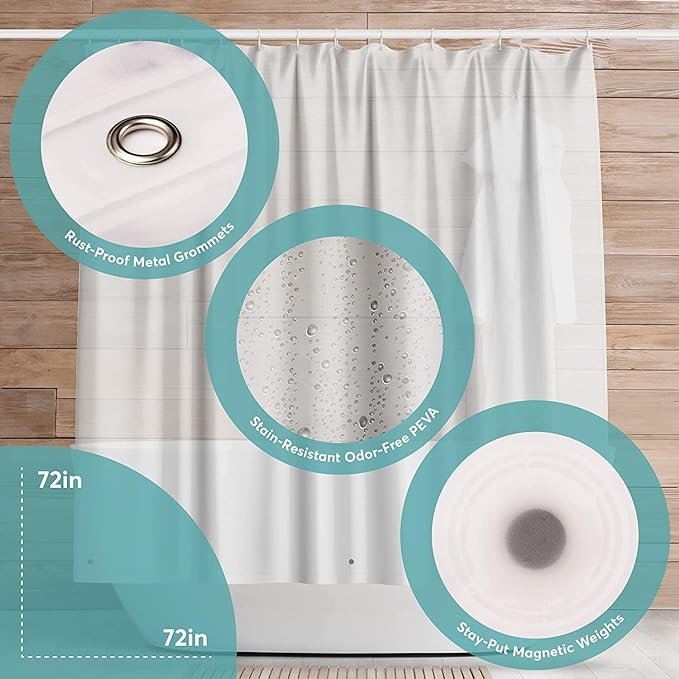 Premium Shower Curtain with Rustproof Metal Grommet and 2 Magnetic Weights