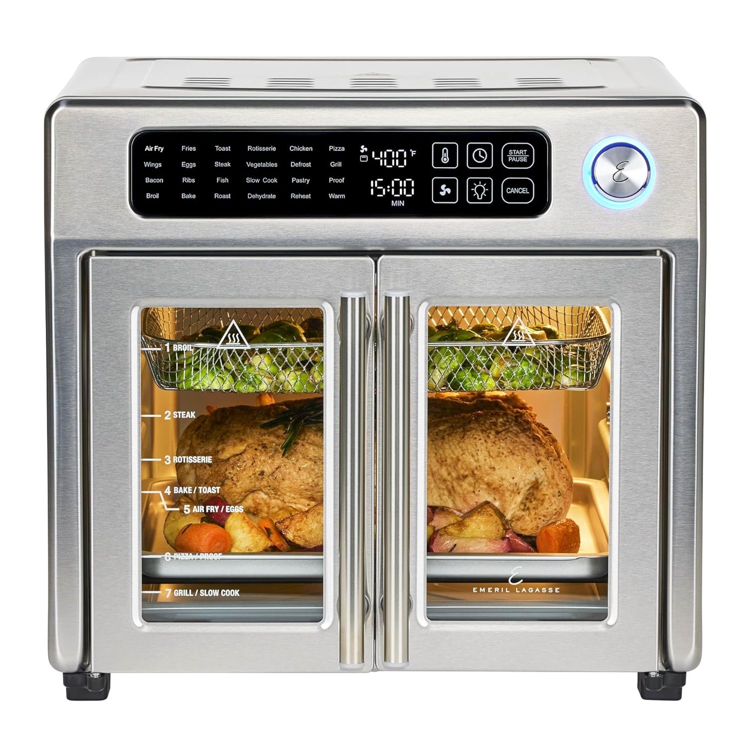 emeril-lagasse-extra-large-french-door-air-fryer-toaster-oven-combo-24-cooking-functions-and-digital-controls-7-accessories-included-stainless-steel-finish-26qt-capacity