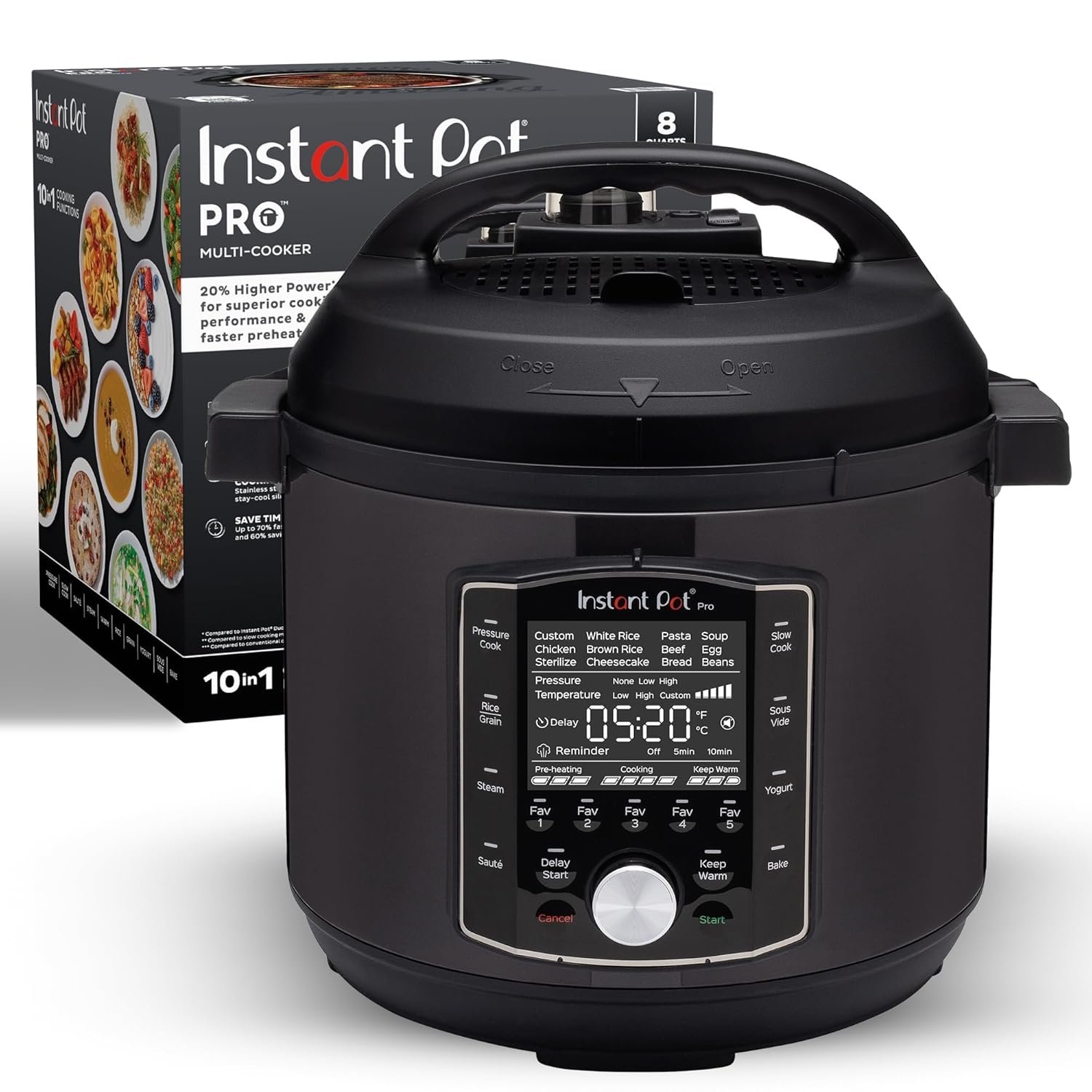 instant-pot-pro-8-qt-10-in-1-pressure-cooker-slow-cooker-rice-grain-cooker-steamer-saut-sous-vide-yogurt-maker-sterilizer-and-warmer-includes-app-with-over-800-recipes-black