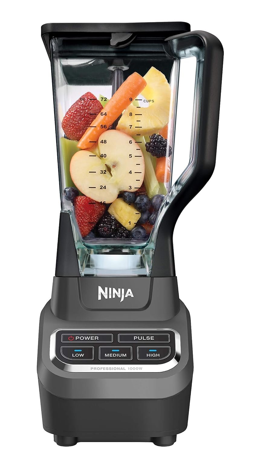 Ninja 1000W Blender: Crushes Ice & Makes Perfect Smoothies ninja-professional-blender-1000w-total-crushing-technology-smoothies-ice-crushing-frozen-fruit-full-size-countertop-blender-72-oz-pitcher-black-grey-bl610-1