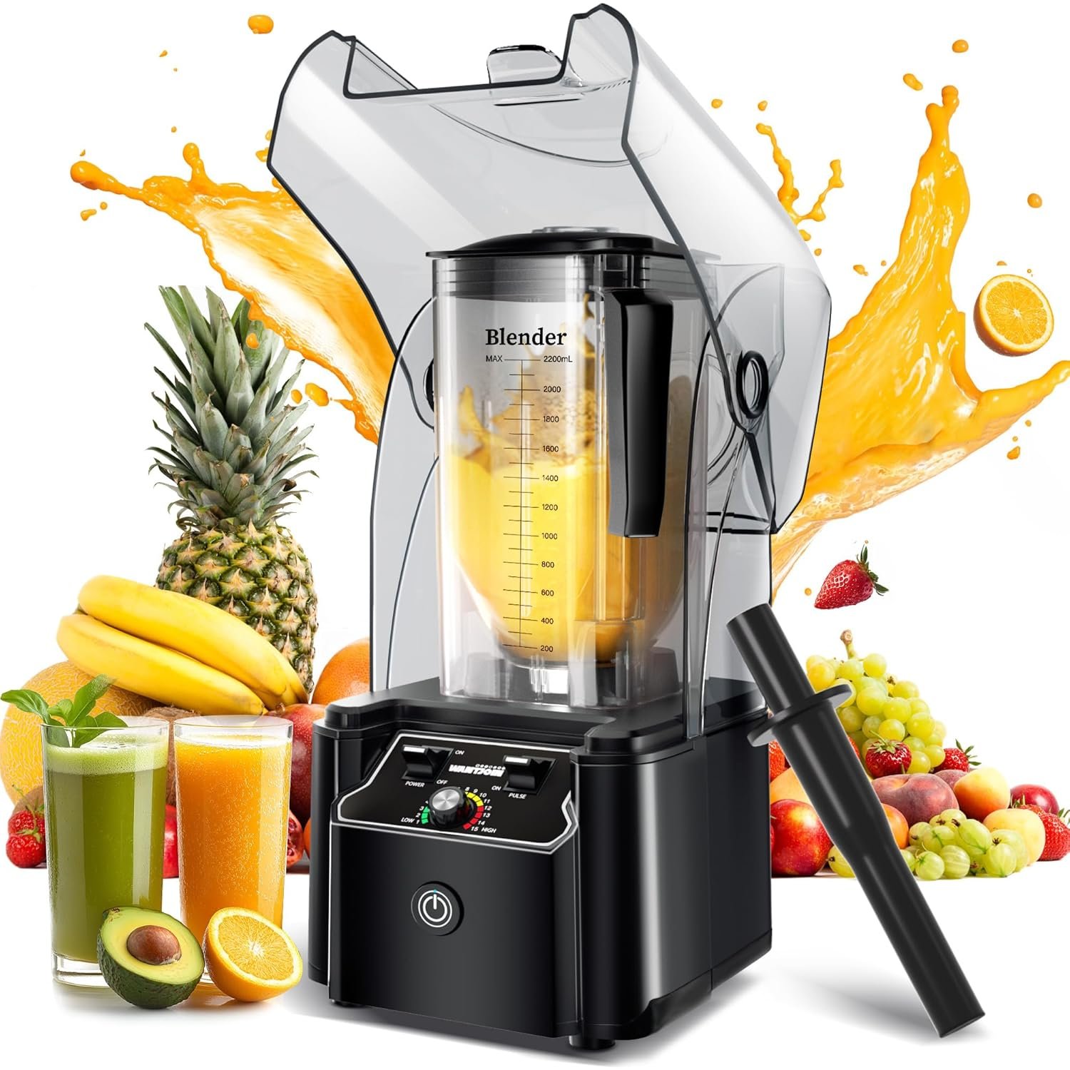 WantJoin Pro Blender - 2200W Power, Whisper-Quiet & Self-Cleaning wantjoin-professional-commercial-blender-with-shield-quiet-sound-enclosure-2200w-industries-strong-and-quiet-professional-grade-power-self-cleaning-black