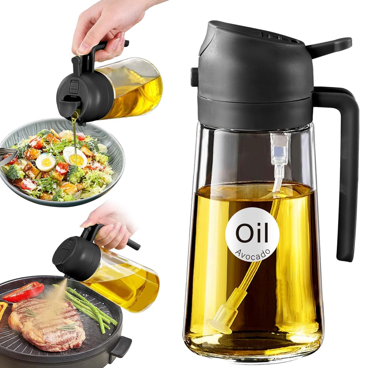 yarramate-16oz-470ml-glass-olive-oil-sprayer-for-cooking-with-stickers-2-in-1-oil-dispenser-for-kitchen-gadgets-food-grade-premium-spray-bottle-with-portion-control-for-salad-frying-bbq-black-