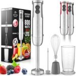 zulay-4-in-1-immersion-stick-mixer-hand-blender-800-watts-12-speeds-5-ft-power-electric-cord-handheld-portable-stainless-steel-blades-with-whisk-frother-stick-blender-attachments-gray